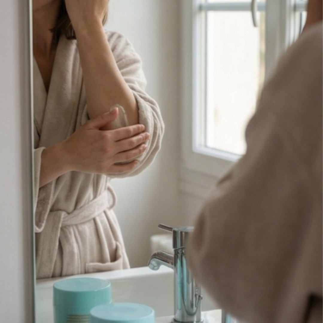Peau sèche corps sous la douche